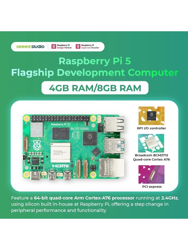 Seeed Studio Raspberry Pi 5 Starter Kit - 8GB RAM，128GB Micro SD Card pre-Loaded with 64-bit Raspberry Pi OS