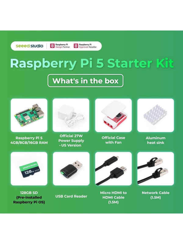 Seeed Studio Raspberry Pi 5 Starter Kit - 8GB RAM，128GB Micro SD Card pre-Loaded with 64-bit Raspberry Pi OS