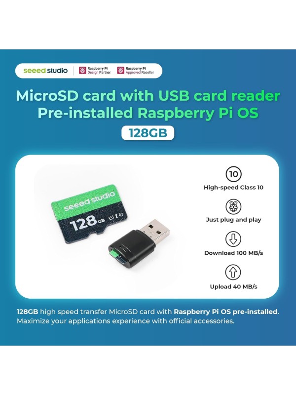 Seeed Studio Raspberry Pi 5 Starter Kit - 8GB RAM，128GB Micro SD Card pre-Loaded with 64-bit Raspberry Pi OS