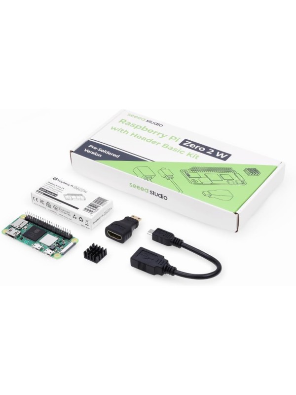 Raspberry Pi Zero 2 W Basic Kit, Header, Heatsink, USB Cable, HDMI Adapter (with Quad-core CPU,Bluetooth 4.2,BLE,onboard Antenna,etc.)