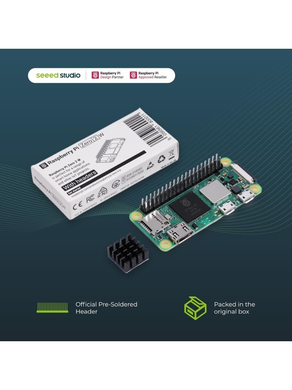 Raspberry Pi Zero 2 W Basic Kit, Header, Heatsink, USB Cable, HDMI Adapter (with Quad-core CPU,Bluetooth 4.2,BLE,onboard Antenna,etc.)