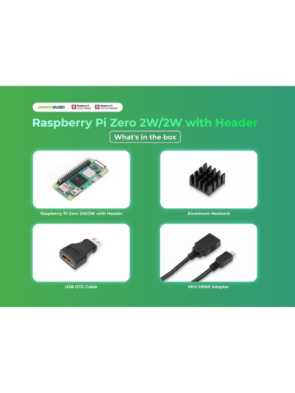 Raspberry Pi Zero 2 W Basic Kit, Header, Heatsink, USB Cable, HDMI Adapter (with Quad-core CPU,Bluetooth 4.2,BLE,onboard Antenna,etc.)