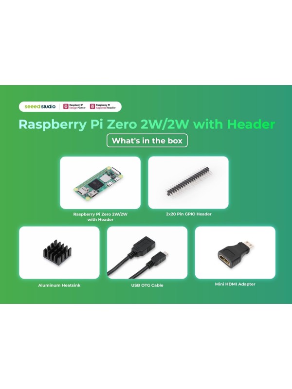 Raspberry Pi Zero 2 W Basic Kit, Header, Heatsink, USB Cable, HDMI Adapter (with Quad-core CPU,Bluetooth 4.2,BLE,onboard Antenna,etc.)