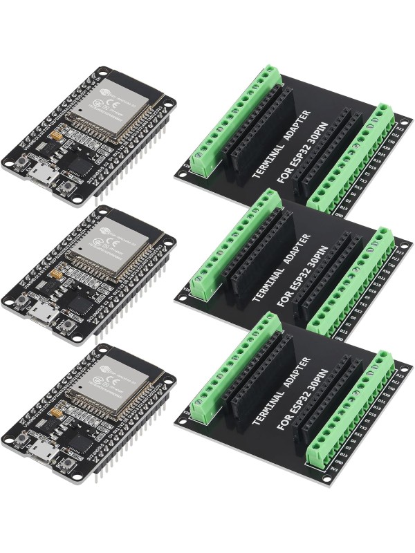 3 Sets ESP-WROOM-32 ESP32 ESP-32S 30 Pin Development Board Micro USB Interface WiFi ESP-WROOM-32 with ESP32 Breakout Board Shield Terminal Adapter for ESP32 30Pin