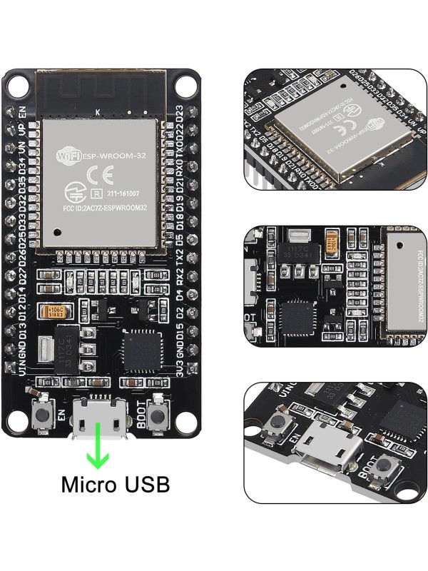 3 Sets ESP-WROOM-32 ESP32 ESP-32S 30 Pin Development Board Micro USB Interface WiFi ESP-WROOM-32 with ESP32 Breakout Board Shield Terminal Adapter for ESP32 30Pin