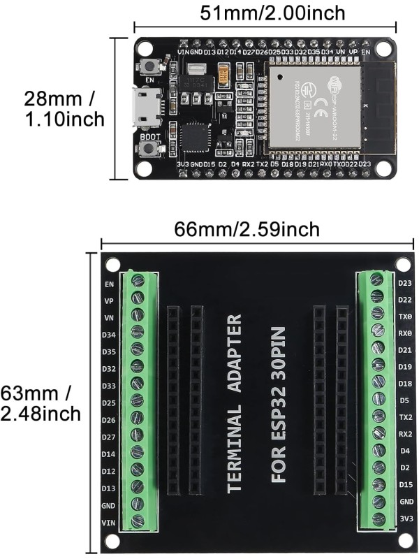 3 Sets ESP-WROOM-32 ESP32 ESP-32S 30 Pin Development Board Micro USB Interface WiFi ESP-WROOM-32 with ESP32 Breakout Board Shield Terminal Adapter for ESP32 30Pin