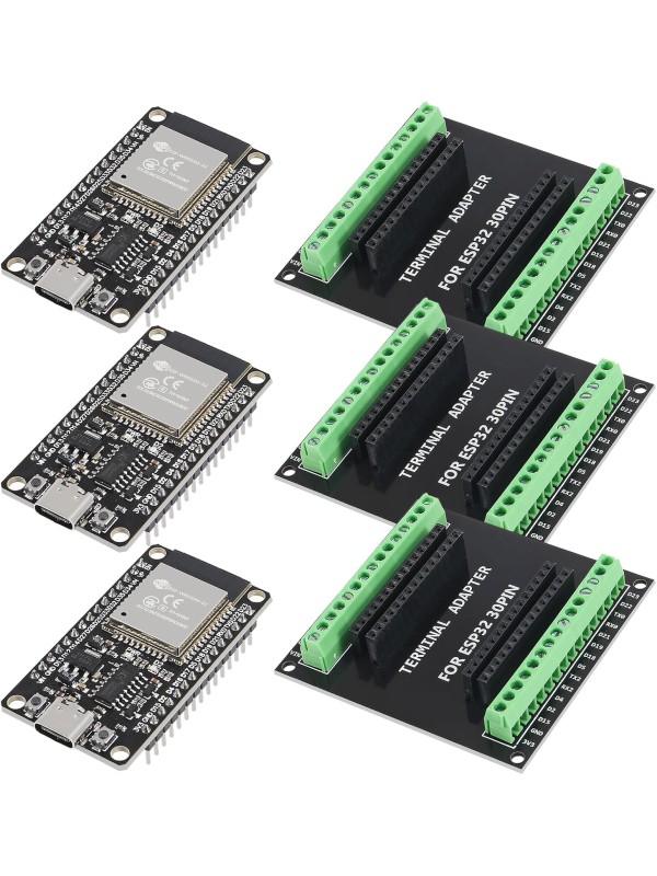 3 Sets ESP-WROOM-32 ESP32 ESP-32S 30 Pin Development Board Micro USB Interface WiFi ESP-WROOM-32 with ESP32 Breakout Board Shield Terminal Adapter for ESP32 30Pin