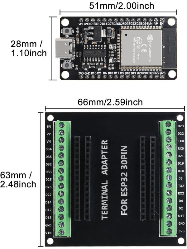 3 Sets ESP-WROOM-32 ESP32 ESP-32S 30 Pin Development Board Micro USB Interface WiFi ESP-WROOM-32 with ESP32 Breakout Board Shield Terminal Adapter for ESP32 30Pin