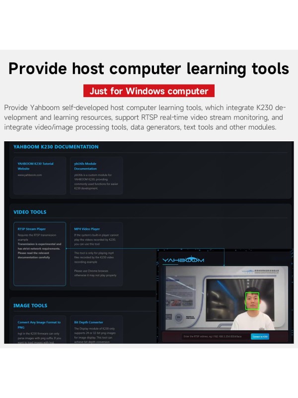 Yahboom K230 AI Development Board 1.6GHz High-performance chip/2.4-inch Display/Open Source Robot Maker Python, Supports AI Visual Recognition CanMV Sensor (with Adjustable Bracket)