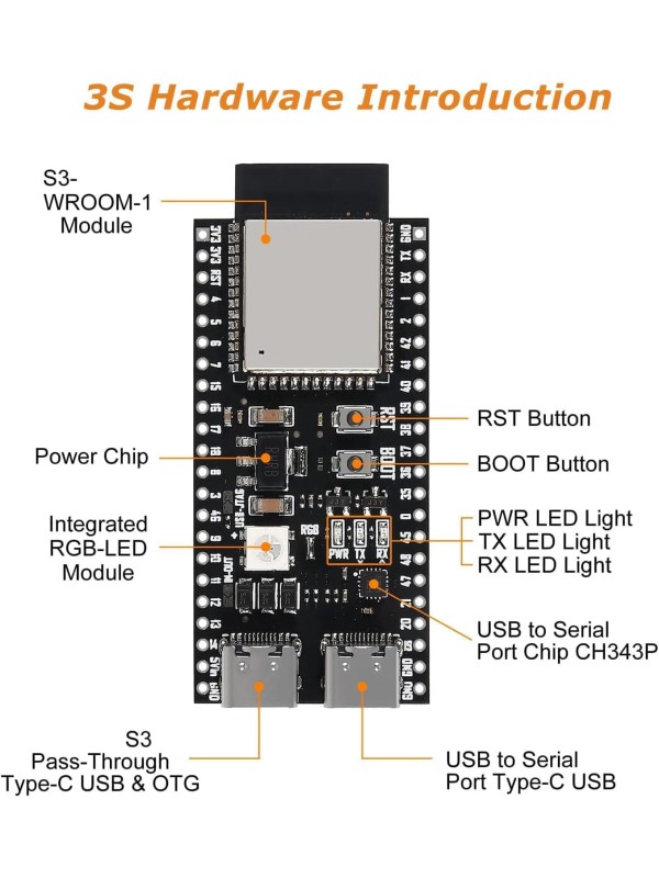 3 PCS ESP ESP-32-S3 Development Board ESP-32-S3 Module with ESP-1-N16R8 Low Power MCU with Dual-Mode Wi-Fi and Bluetooth Type-C Connector Compatible with Arduino