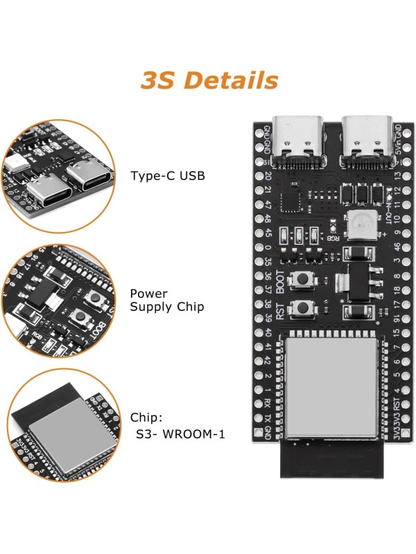 3 PCS ESP ESP-32-S3 Development Board ESP-32-S3 Module with ESP-1-N16R8 Low Power MCU with Dual-Mode Wi-Fi and Bluetooth Type-C Connector Compatible with Arduino
