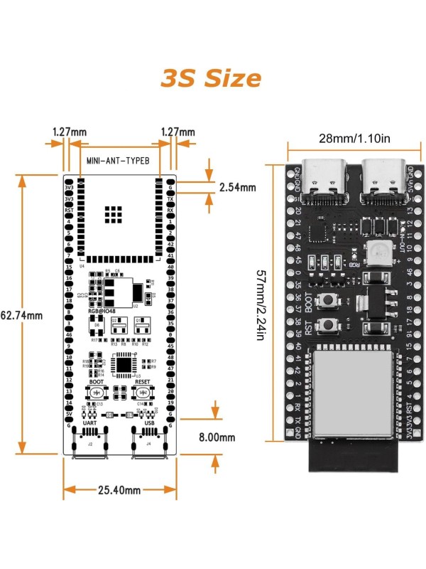 3 PCS ESP ESP-32-S3 Development Board ESP-32-S3 Module with ESP-1-N16R8 Low Power MCU with Dual-Mode Wi-Fi and Bluetooth Type-C Connector Compatible with Arduino