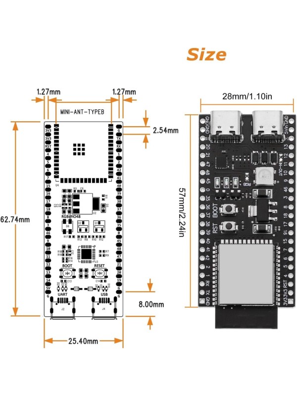 3 PCS ESP ESP-32-S3 Development Board ESP-32-S3 Module with ESP-1-N16R8 Low Power MCU with Dual-Mode Wi-Fi and Bluetooth Type-C Connector Compatible with Arduino