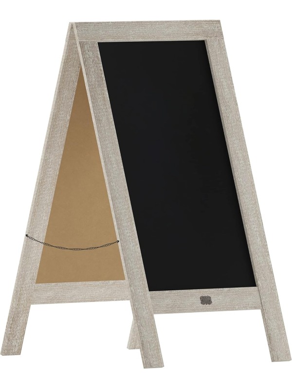 A Frame Chalkboard with Chalk Markers by HBCY Creations: 40x20 Solid Wood A-Frame Sign Gray Double-Sided Magentic Menu Board, Deluxe Set Includes 8 Chalk Markers, 10 Stencils, 2 Magnets
