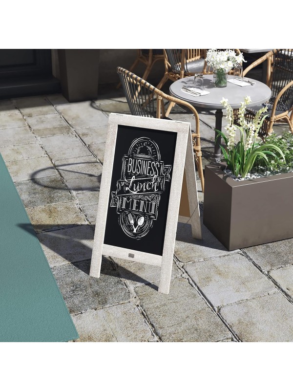 A Frame Chalkboard with Chalk Markers by HBCY Creations: 40x20 Solid Wood A-Frame Sign Gray Double-Sided Magentic Menu Board, Deluxe Set Includes 8 Chalk Markers, 10 Stencils, 2 Magnets