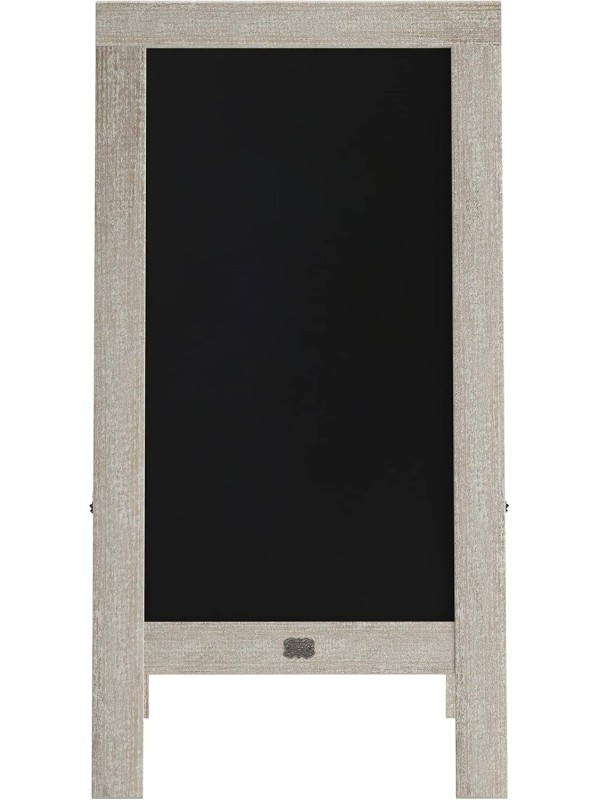 A Frame Chalkboard with Chalk Markers by HBCY Creations: 40x20 Solid Wood A-Frame Sign Gray Double-Sided Magentic Menu Board, Deluxe Set Includes 8 Chalk Markers, 10 Stencils, 2 Magnets