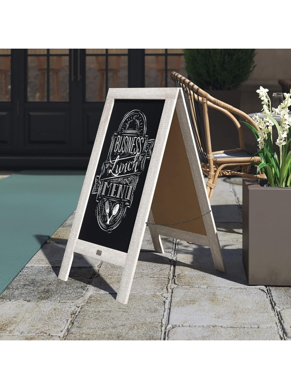 A Frame Chalkboard with Chalk Markers by HBCY Creations: 40x20 Solid Wood A-Frame Sign Gray Double-Sided Magentic Menu Board, Deluxe Set Includes 8 Chalk Markers, 10 Stencils, 2 Magnets