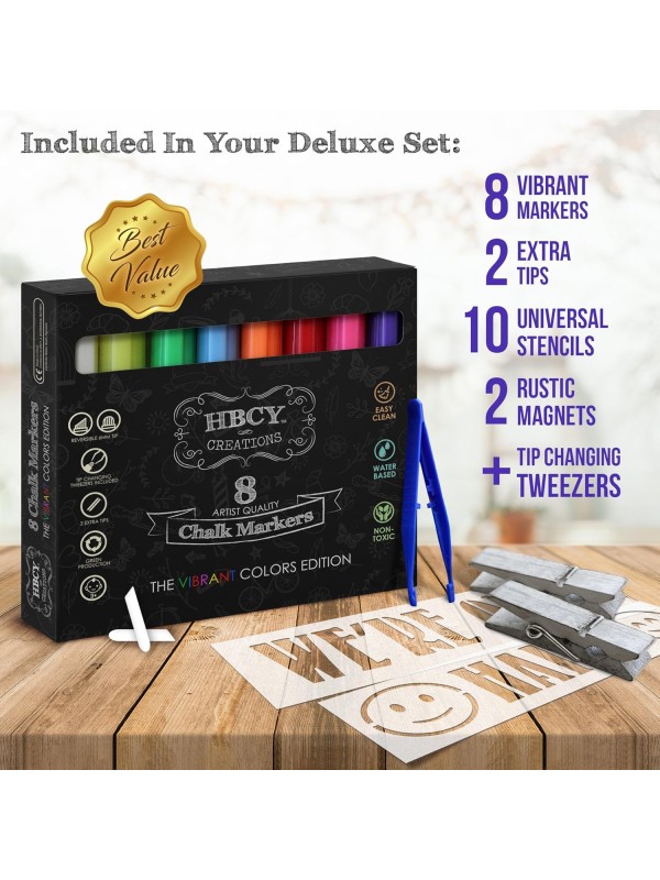 A Frame Chalkboard with Chalk Markers by HBCY Creations: 40x20 Solid Wood A-Frame Sign Gray Double-Sided Magentic Menu Board, Deluxe Set Includes 8 Chalk Markers, 10 Stencils, 2 Magnets