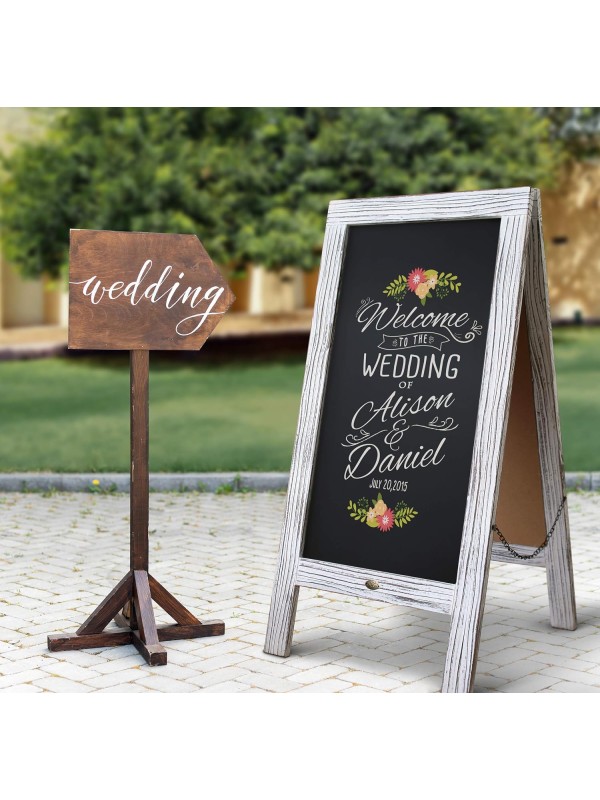 A Frame Chalkboard with Chalk Markers by HBCY Creations: 40x20 Solid Wood A-Frame Sign Gray Double-Sided Magentic Menu Board, Deluxe Set Includes 8 Chalk Markers, 10 Stencils, 2 Magnets