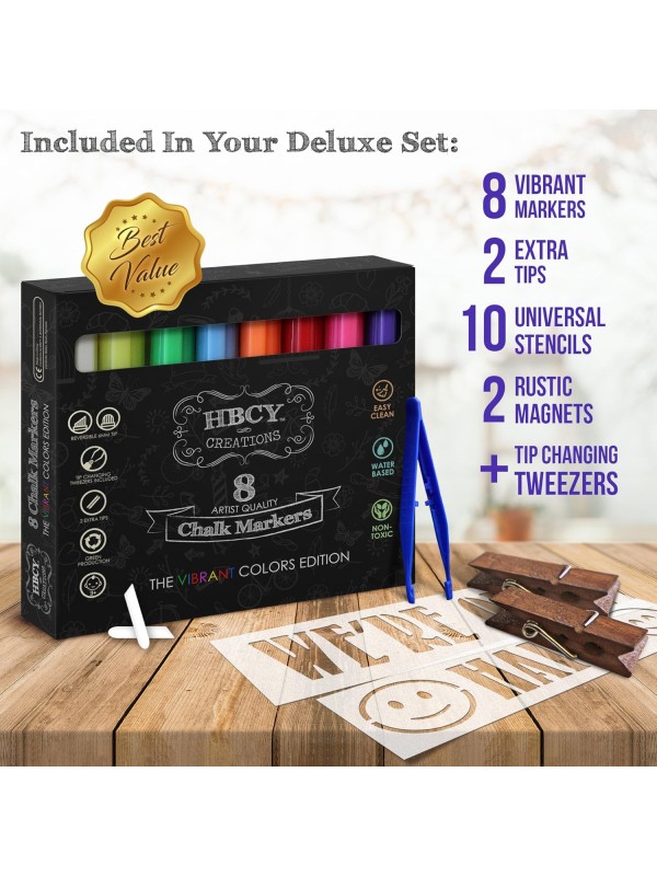 A Frame Chalkboard with Chalk Markers by HBCY Creations: 40x20 Solid Wood A-Frame Sign Gray Double-Sided Magentic Menu Board, Deluxe Set Includes 8 Chalk Markers, 10 Stencils, 2 Magnets