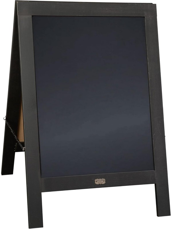 A Frame Chalkboard with Chalk Markers by HBCY Creations: 40x20 Solid Wood A-Frame Sign Gray Double-Sided Magentic Menu Board, Deluxe Set Includes 8 Chalk Markers, 10 Stencils, 2 Magnets
