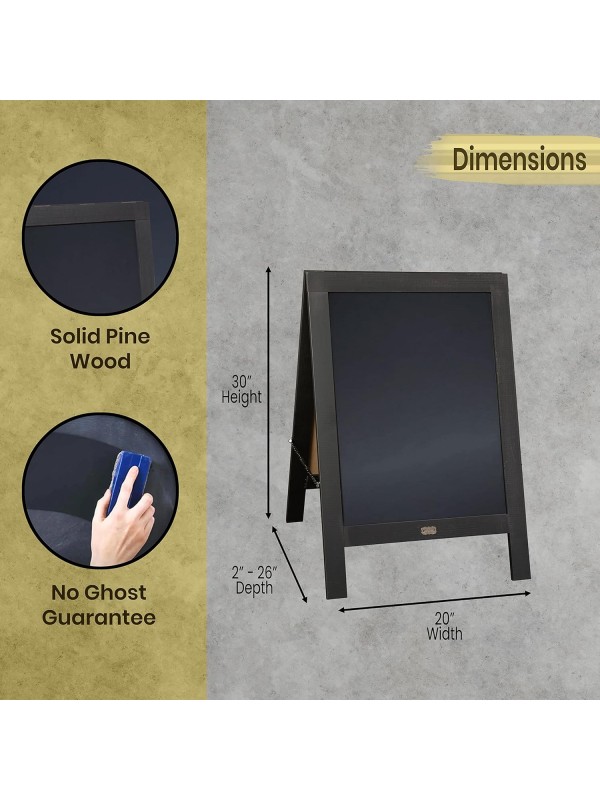 A Frame Chalkboard with Chalk Markers by HBCY Creations: 40x20 Solid Wood A-Frame Sign Gray Double-Sided Magentic Menu Board, Deluxe Set Includes 8 Chalk Markers, 10 Stencils, 2 Magnets