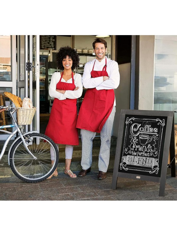 A Frame Chalkboard with Chalk Markers by HBCY Creations: 40x20 Solid Wood A-Frame Sign Gray Double-Sided Magentic Menu Board, Deluxe Set Includes 8 Chalk Markers, 10 Stencils, 2 Magnets