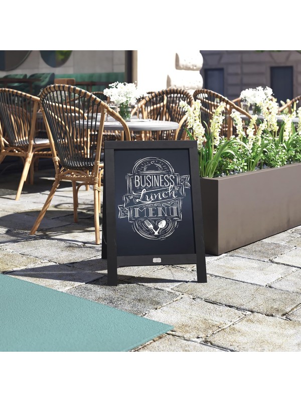 A Frame Chalkboard with Chalk Markers by HBCY Creations: 40x20 Solid Wood A-Frame Sign Gray Double-Sided Magentic Menu Board, Deluxe Set Includes 8 Chalk Markers, 10 Stencils, 2 Magnets