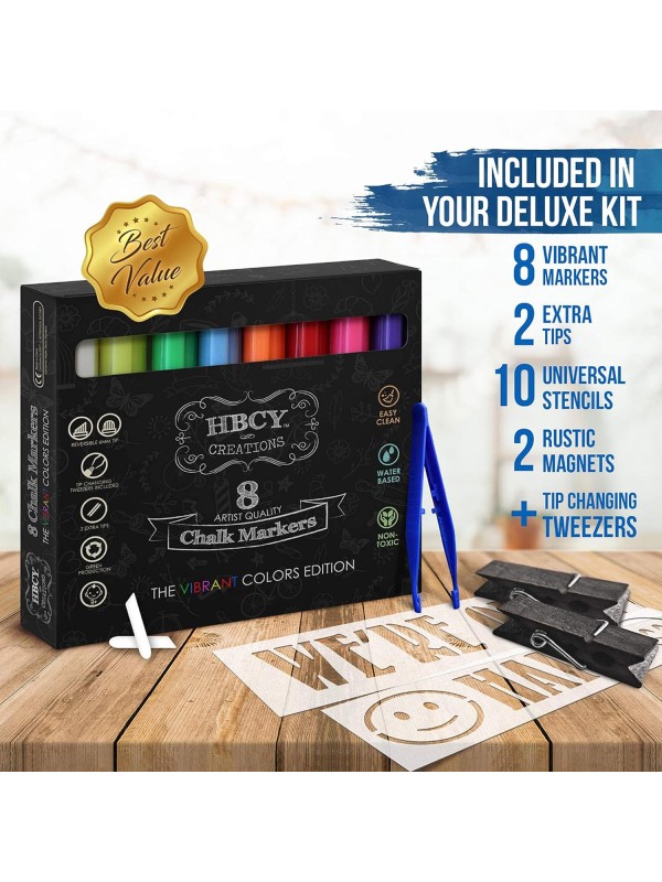 A Frame Chalkboard with Chalk Markers by HBCY Creations: 40x20 Solid Wood A-Frame Sign Gray Double-Sided Magentic Menu Board, Deluxe Set Includes 8 Chalk Markers, 10 Stencils, 2 Magnets