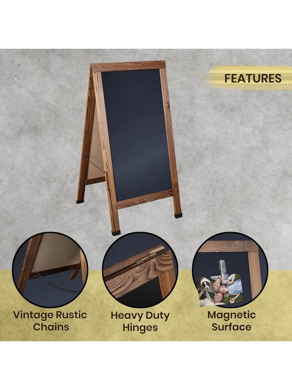 A Frame Chalkboard with Chalk Markers by HBCY Creations: 40x20 Solid Wood A-Frame Sign Gray Double-Sided Magentic Menu Board, Deluxe Set Includes 8 Chalk Markers, 10 Stencils, 2 Magnets