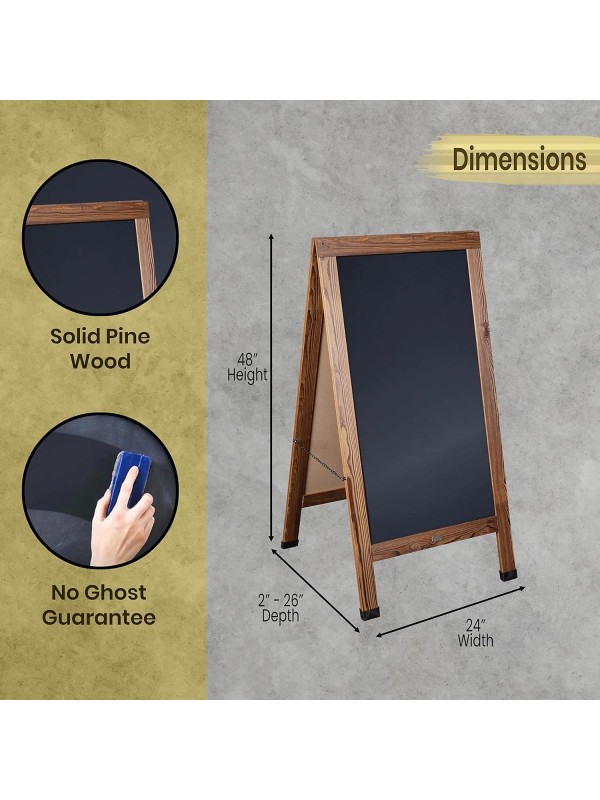 A Frame Chalkboard with Chalk Markers by HBCY Creations: 40x20 Solid Wood A-Frame Sign Gray Double-Sided Magentic Menu Board, Deluxe Set Includes 8 Chalk Markers, 10 Stencils, 2 Magnets