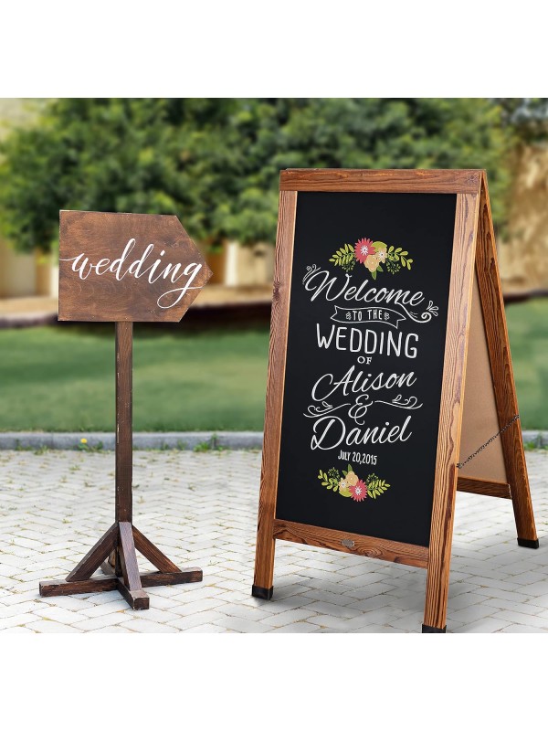 A Frame Chalkboard with Chalk Markers by HBCY Creations: 40x20 Solid Wood A-Frame Sign Gray Double-Sided Magentic Menu Board, Deluxe Set Includes 8 Chalk Markers, 10 Stencils, 2 Magnets