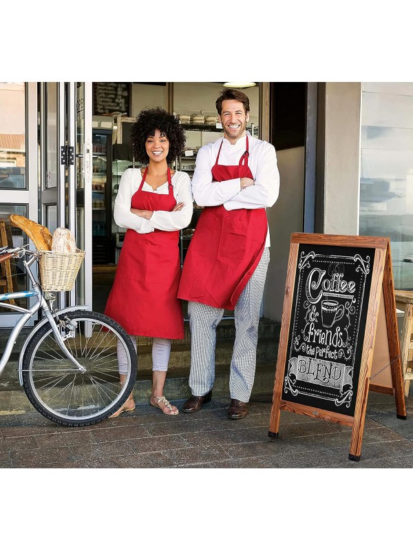A Frame Chalkboard with Chalk Markers by HBCY Creations: 40x20 Solid Wood A-Frame Sign Gray Double-Sided Magentic Menu Board, Deluxe Set Includes 8 Chalk Markers, 10 Stencils, 2 Magnets