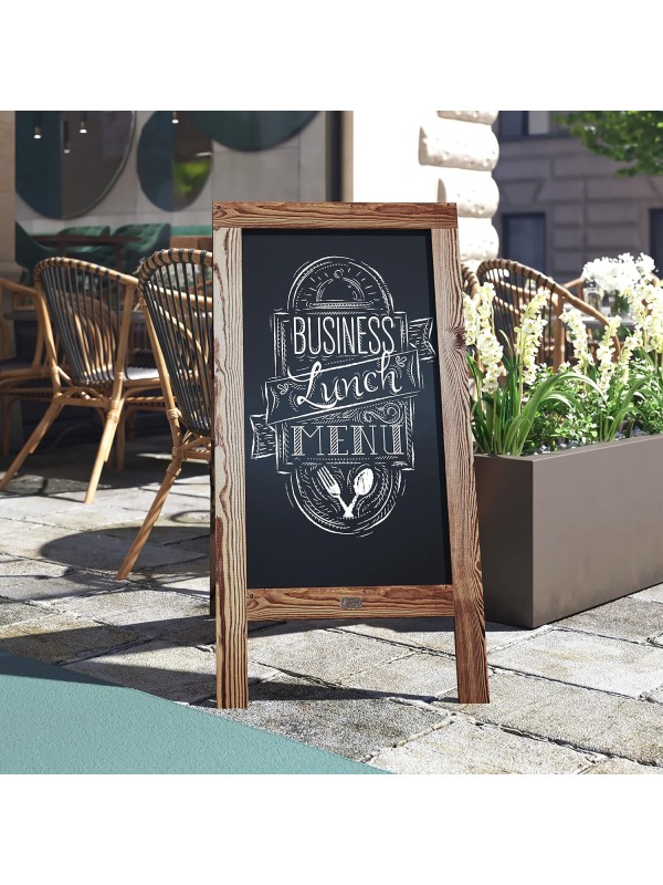 A Frame Chalkboard with Chalk Markers by HBCY Creations: 40x20 Solid Wood A-Frame Sign Gray Double-Sided Magentic Menu Board, Deluxe Set Includes 8 Chalk Markers, 10 Stencils, 2 Magnets