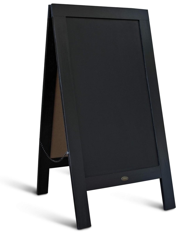 A Frame Chalkboard with Chalk Markers by HBCY Creations: 40x20 Solid Wood A-Frame Sign Gray Double-Sided Magentic Menu Board, Deluxe Set Includes 8 Chalk Markers, 10 Stencils, 2 Magnets