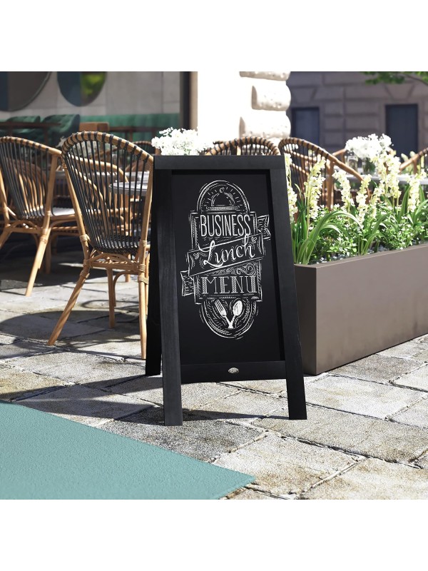 A Frame Chalkboard with Chalk Markers by HBCY Creations: 40x20 Solid Wood A-Frame Sign Gray Double-Sided Magentic Menu Board, Deluxe Set Includes 8 Chalk Markers, 10 Stencils, 2 Magnets