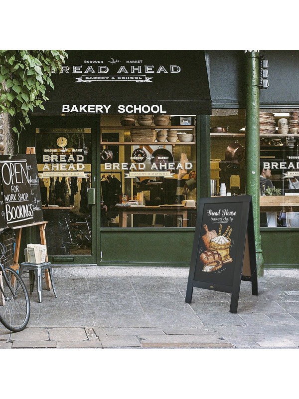 A Frame Chalkboard with Chalk Markers by HBCY Creations: 40x20 Solid Wood A-Frame Sign Gray Double-Sided Magentic Menu Board, Deluxe Set Includes 8 Chalk Markers, 10 Stencils, 2 Magnets