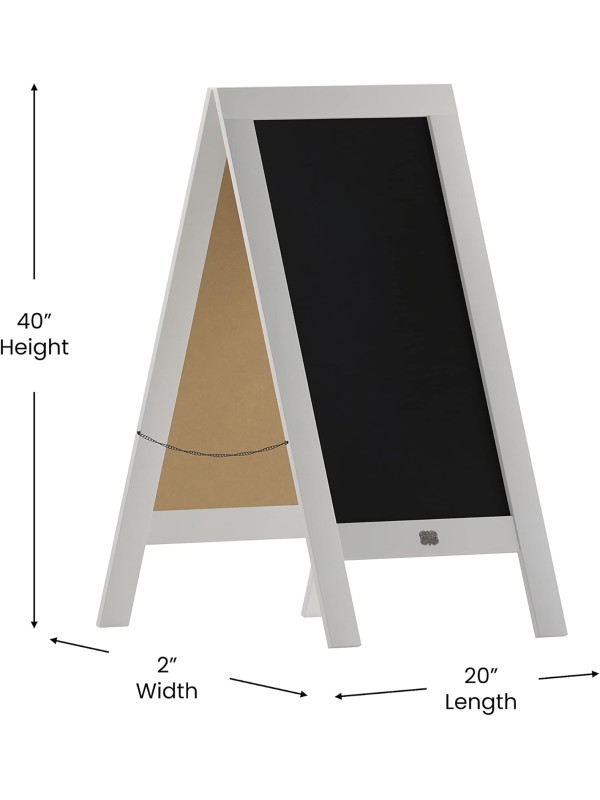 A Frame Chalkboard with Chalk Markers by HBCY Creations: 40x20 Solid Wood A-Frame Sign Gray Double-Sided Magentic Menu Board, Deluxe Set Includes 8 Chalk Markers, 10 Stencils, 2 Magnets