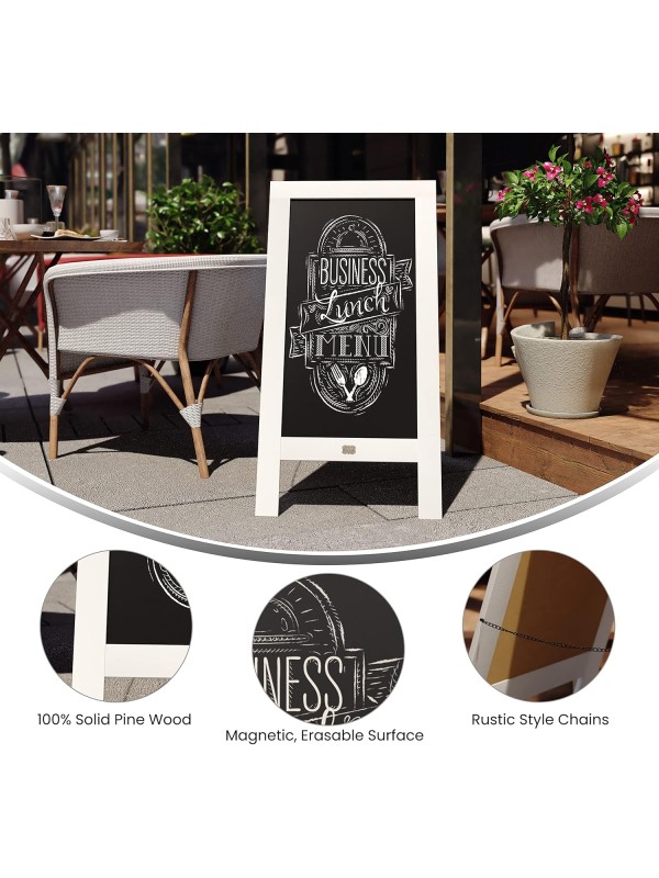 A Frame Chalkboard with Chalk Markers by HBCY Creations: 40x20 Solid Wood A-Frame Sign Gray Double-Sided Magentic Menu Board, Deluxe Set Includes 8 Chalk Markers, 10 Stencils, 2 Magnets