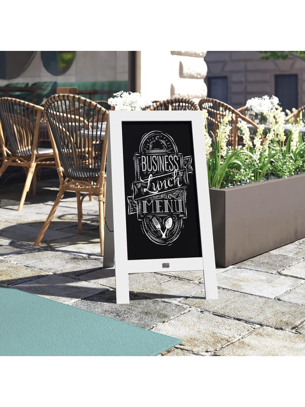 A Frame Chalkboard with Chalk Markers by HBCY Creations: 40x20 Solid Wood A-Frame Sign Gray Double-Sided Magentic Menu Board, Deluxe Set Includes 8 Chalk Markers, 10 Stencils, 2 Magnets
