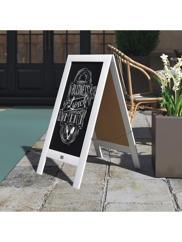 A Frame Chalkboard with Chalk Markers by HBCY Creations: 40x20 Solid Wood A-Frame Sign Gray Double-Sided Magentic Menu Board, Deluxe Set Includes 8 Chalk Markers, 10 Stencils, 2 Magnets
