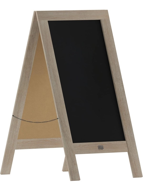 A Frame Chalkboard with Chalk Markers by HBCY Creations: 40x20 Solid Wood A-Frame Sign Gray Double-Sided Magentic Menu Board, Deluxe Set Includes 8 Chalk Markers, 10 Stencils, 2 Magnets