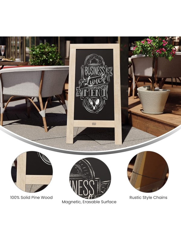 A Frame Chalkboard with Chalk Markers by HBCY Creations: 40x20 Solid Wood A-Frame Sign Gray Double-Sided Magentic Menu Board, Deluxe Set Includes 8 Chalk Markers, 10 Stencils, 2 Magnets