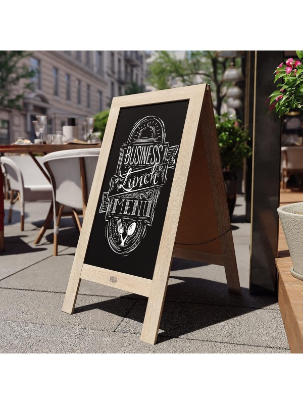 A Frame Chalkboard with Chalk Markers by HBCY Creations: 40x20 Solid Wood A-Frame Sign Gray Double-Sided Magentic Menu Board, Deluxe Set Includes 8 Chalk Markers, 10 Stencils, 2 Magnets