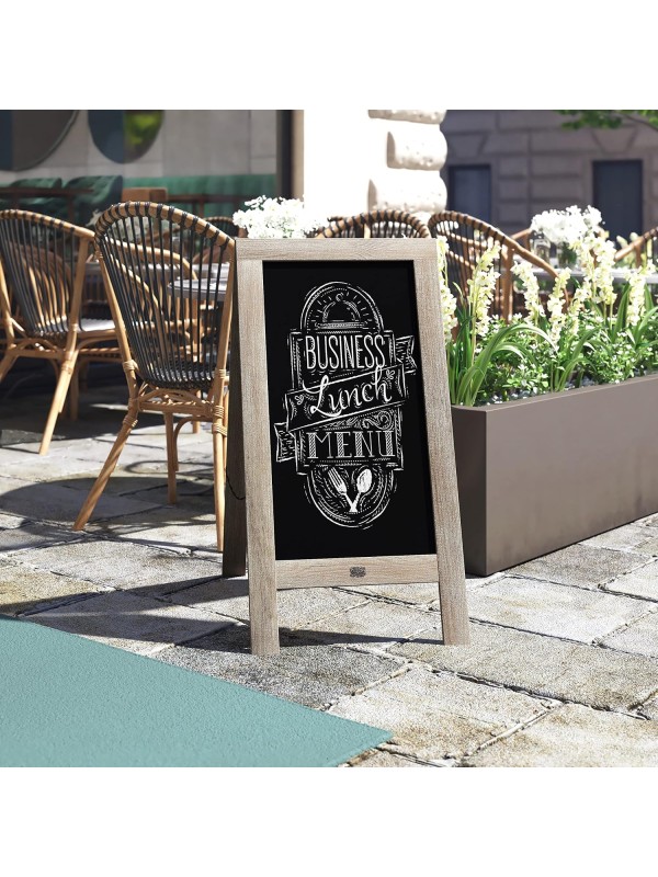 A Frame Chalkboard with Chalk Markers by HBCY Creations: 40x20 Solid Wood A-Frame Sign Gray Double-Sided Magentic Menu Board, Deluxe Set Includes 8 Chalk Markers, 10 Stencils, 2 Magnets