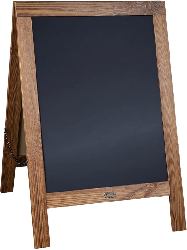 A Frame Chalkboard with Chalk Markers by HBCY Creations: 40x20 Solid Wood A-Frame Sign Gray Double-Sided Magentic Menu Board, Deluxe Set Includes 8 Chalk Markers, 10 Stencils, 2 Magnets