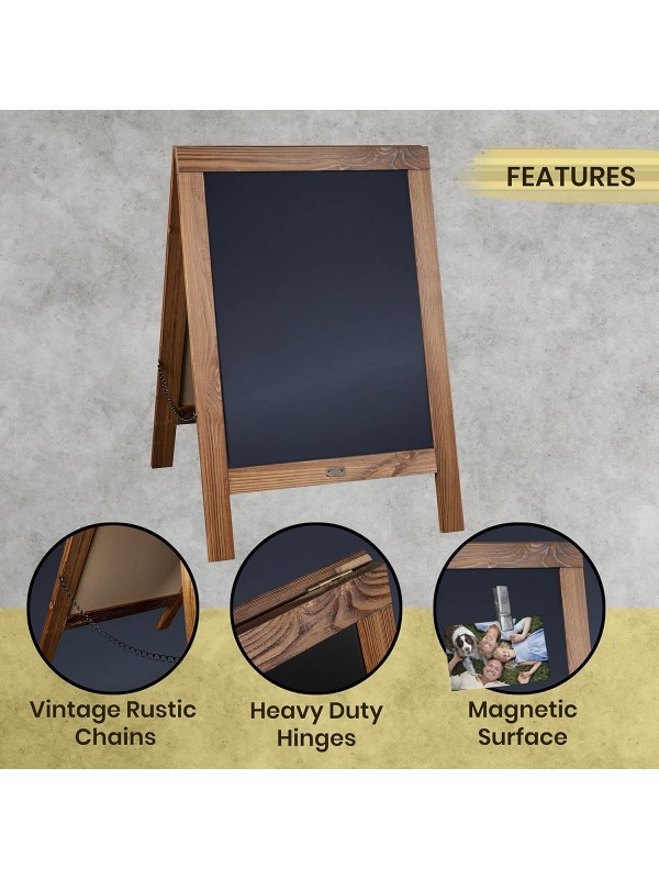 A Frame Chalkboard with Chalk Markers by HBCY Creations: 40x20 Solid Wood A-Frame Sign Gray Double-Sided Magentic Menu Board, Deluxe Set Includes 8 Chalk Markers, 10 Stencils, 2 Magnets