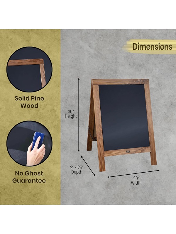 A Frame Chalkboard with Chalk Markers by HBCY Creations: 40x20 Solid Wood A-Frame Sign Gray Double-Sided Magentic Menu Board, Deluxe Set Includes 8 Chalk Markers, 10 Stencils, 2 Magnets