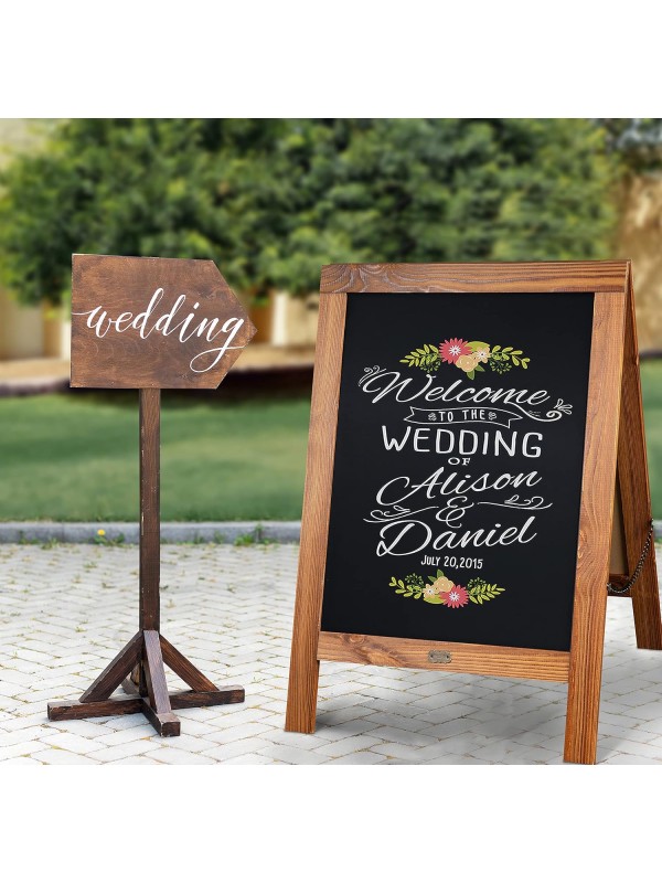 A Frame Chalkboard with Chalk Markers by HBCY Creations: 40x20 Solid Wood A-Frame Sign Gray Double-Sided Magentic Menu Board, Deluxe Set Includes 8 Chalk Markers, 10 Stencils, 2 Magnets