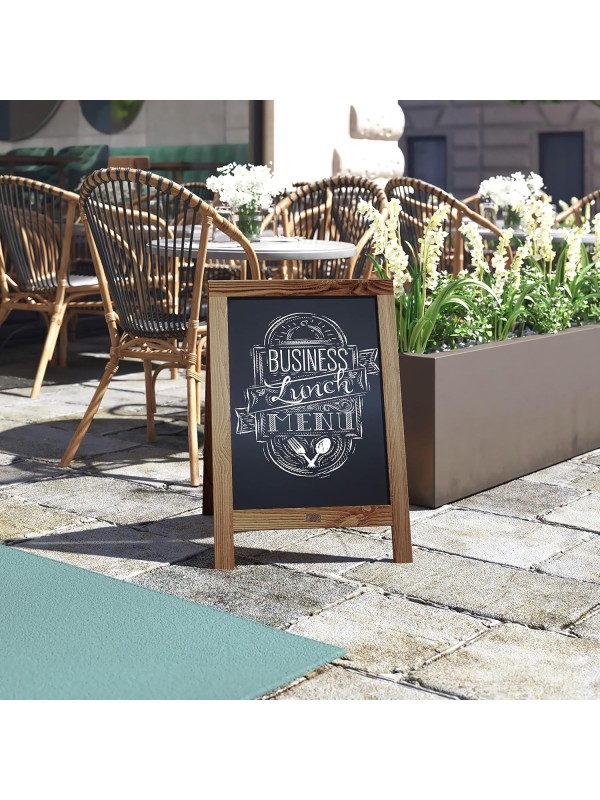 A Frame Chalkboard with Chalk Markers by HBCY Creations: 40x20 Solid Wood A-Frame Sign Gray Double-Sided Magentic Menu Board, Deluxe Set Includes 8 Chalk Markers, 10 Stencils, 2 Magnets